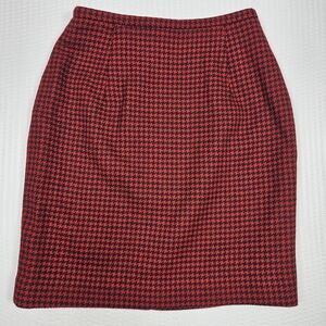 Barami Vintage Wool Skirt Red Black Houndstooth Size 0 Made in USA